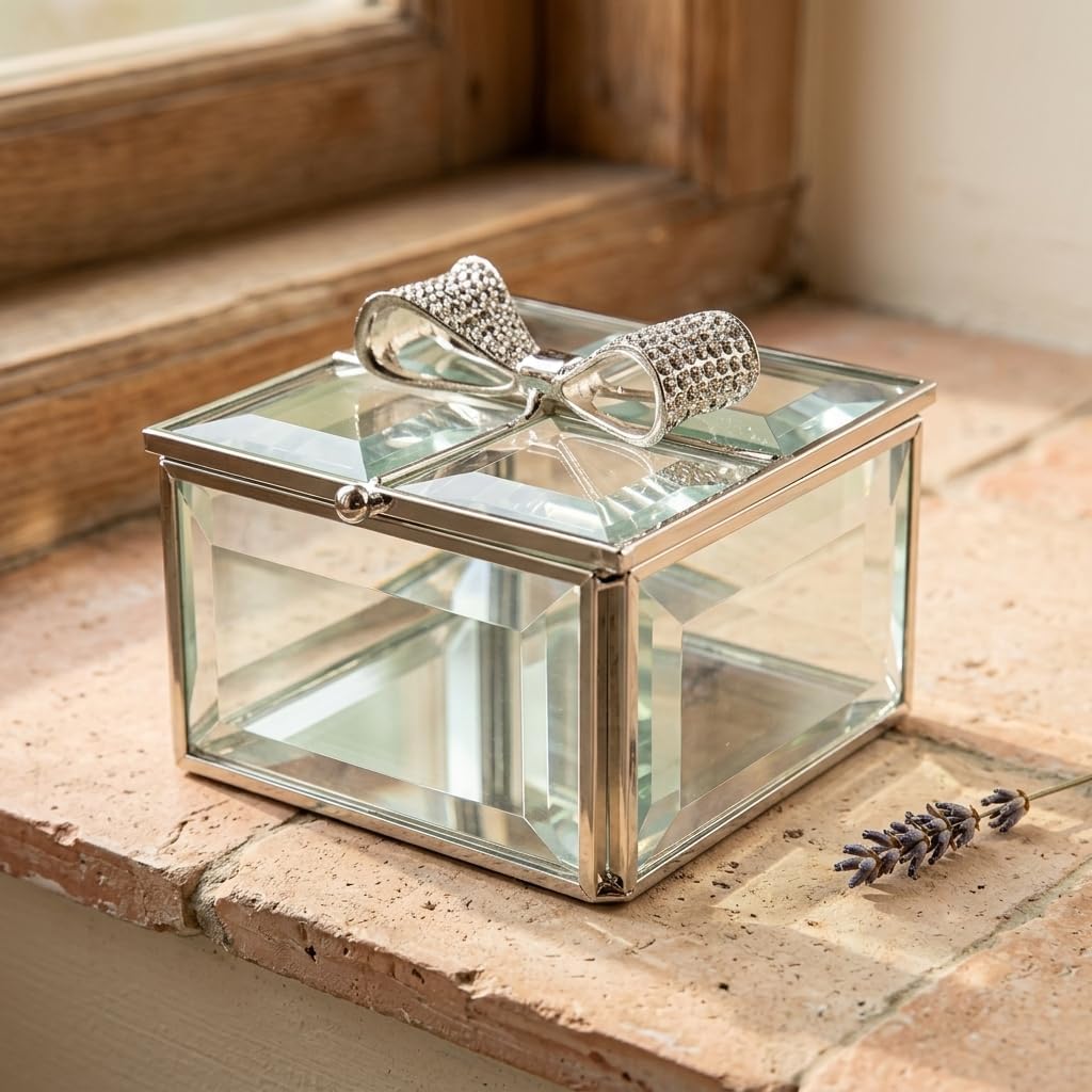 Glass Vintage Keepsake Box 1 Piece Clear Beveled Square Display image 2