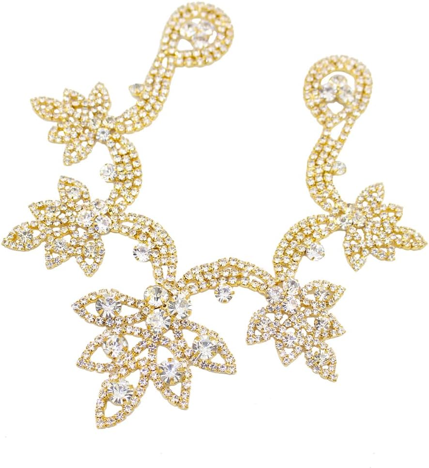 PEARLY JUN Rhinestone Applique Crystal Applique for Hand Sewing Craft Projects DIY Wedding Clothes Shoes Hats Bags (YL013-gold)