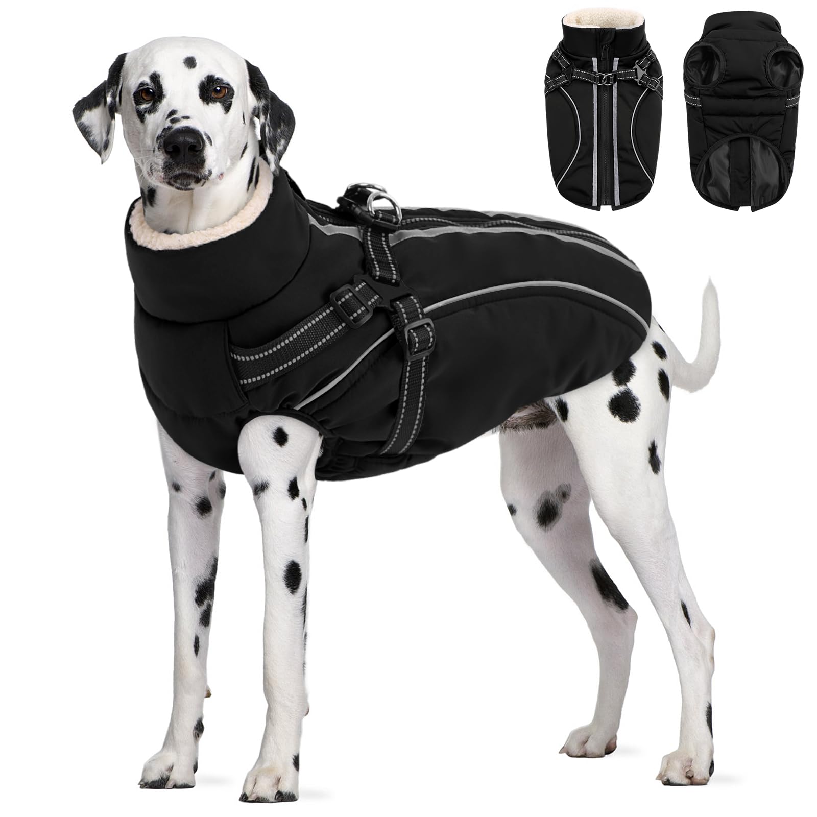 CITÉTOILE Cappotto Invernale per Cani Impermeabile Giacca Calda Nero XXL | Giacca Termica Antivento con Strisce Riflettenti e Anello D, Adatto a Taglie Piccole / Medie / Grandi Cani Gatti