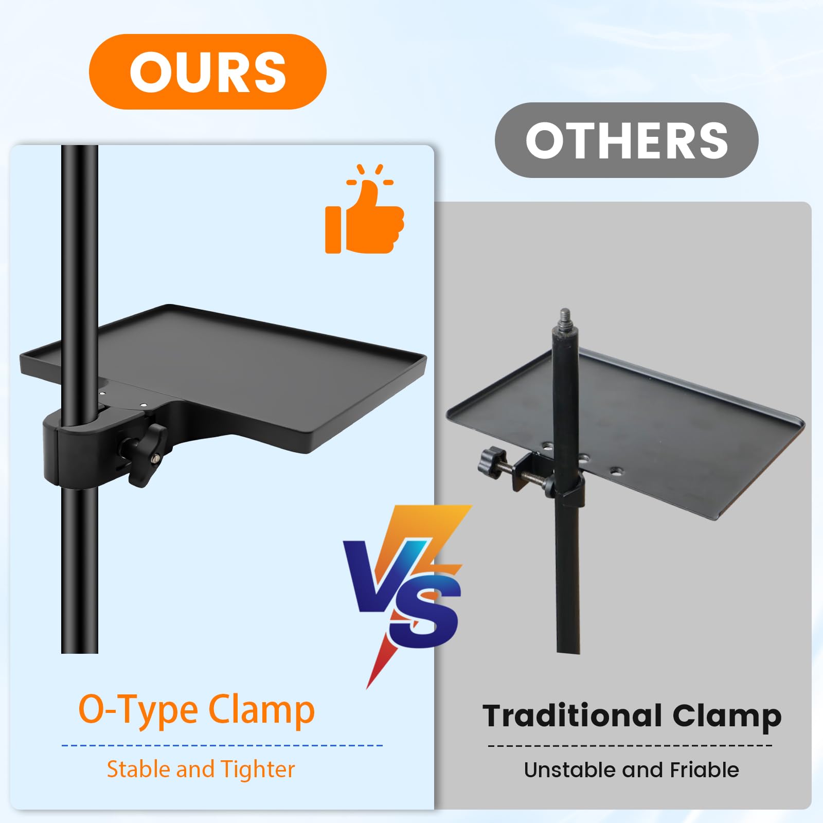 Mic Stand Tray & Clamp On Shelf, Heavy Duty Adjustable Clamp Shelf,Tripod Tray for Music Sheets Streaming Gear, TV Cart - Image 3