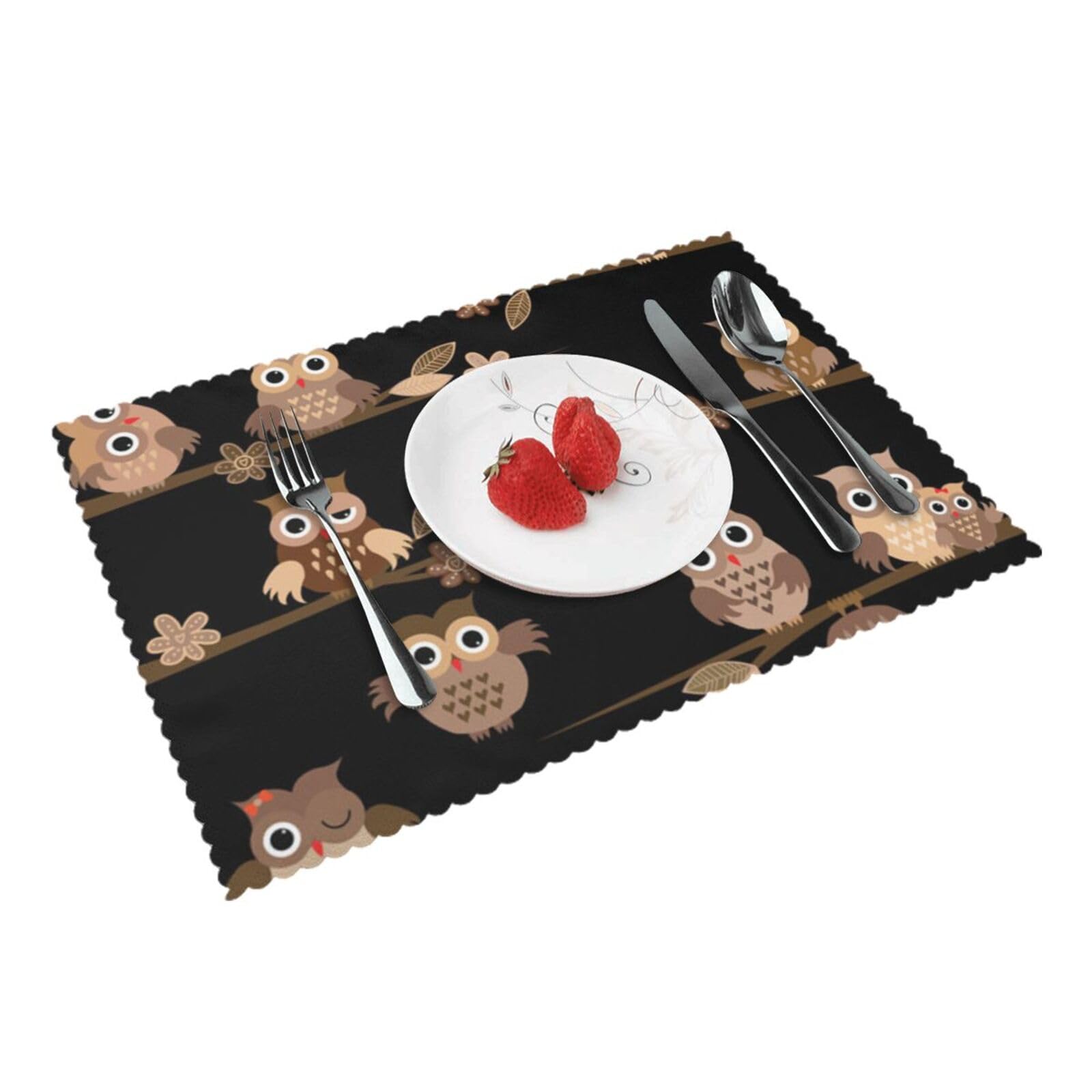 Bnvsadc Cute Brown Cartoon Owls 4 Pcs Heat Resistant Placemat 45X30 Cm, Printed Non-Slip Place Mats For Kitchen Dining Table Indoor Outdoor