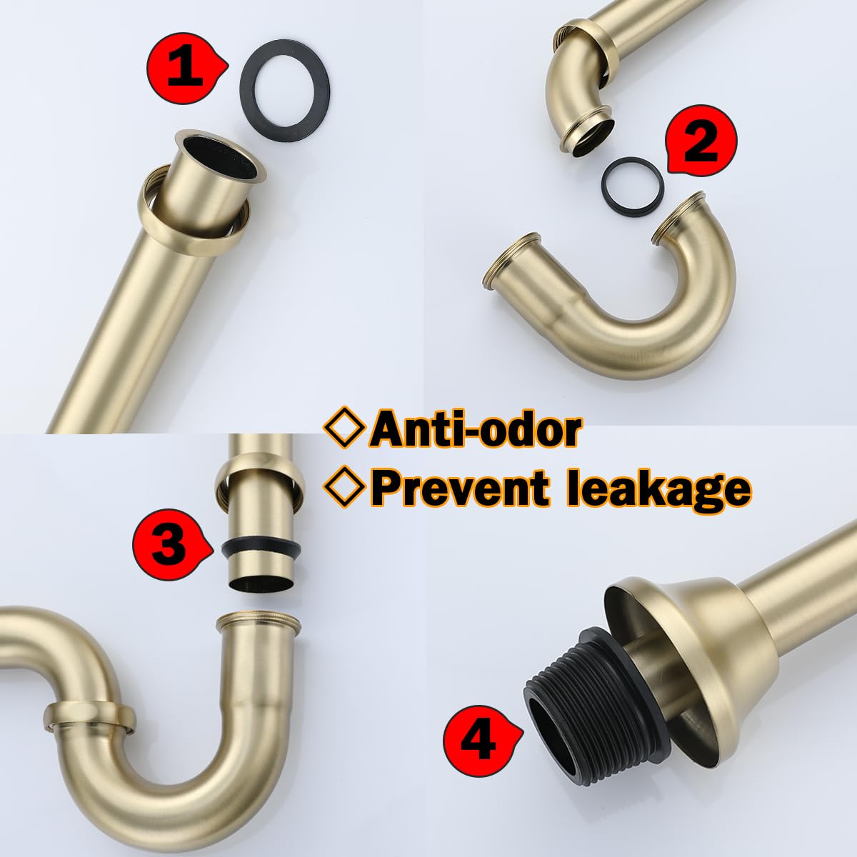 RANDOM RD83555BG-L - Trampa para fregadero de baño en forma de U de 1-1/4 pulgadas con tubo de extensión de junta deslizante, botella de drenaje de residuos de altura ajustable, kit de trampa P para