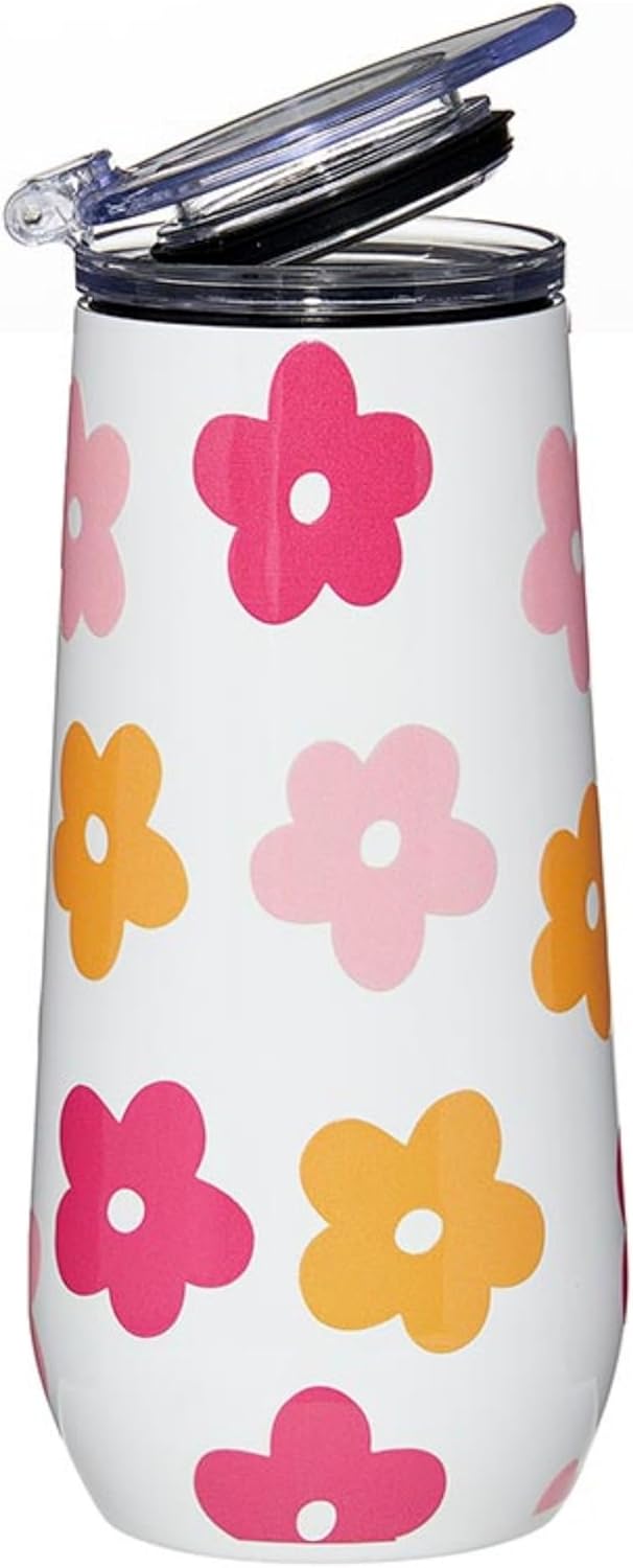 Santa Barbara Design Studio Insulated Champagne Tumbler with Flip Top Lid Sippin Pretty Stainless Steel Champagne Flute, 12-Ounce, Flowers - Image 2