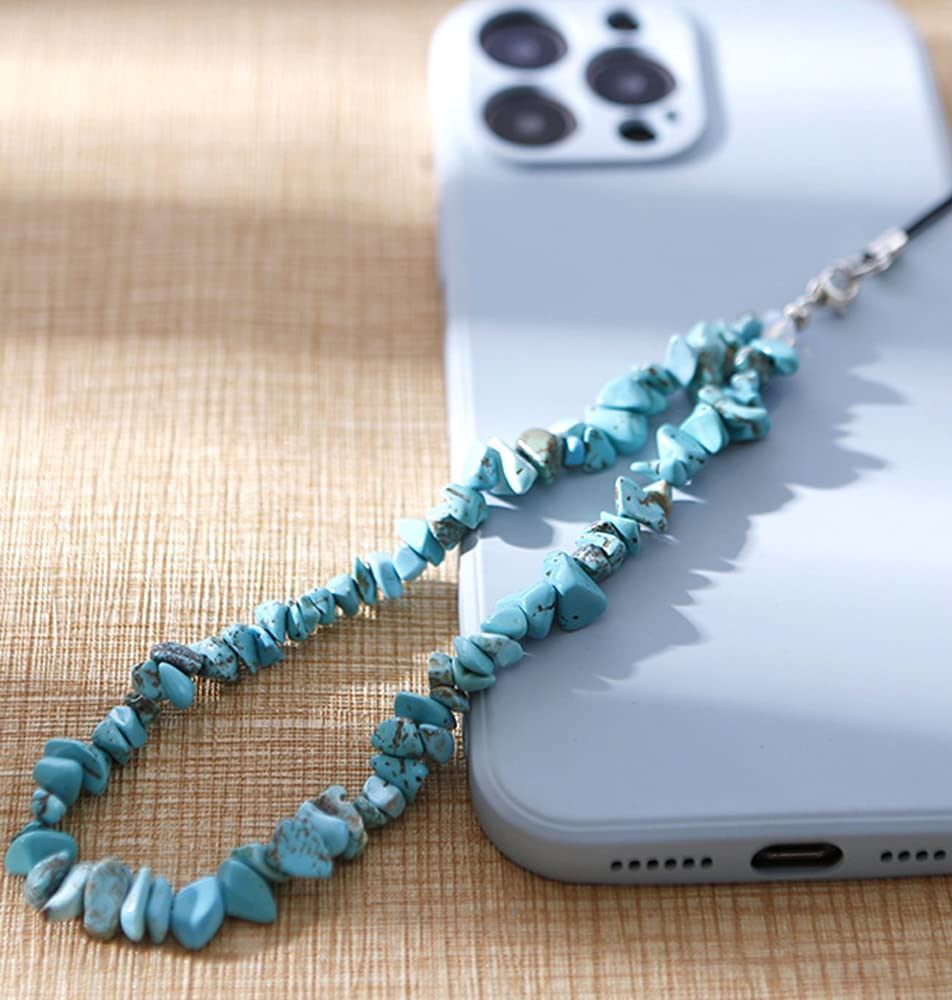 Chaîne De Téléphone Portable Avec Perles Turquoise - Longueur 14 Cm - Porte-clés Anti-perte Et Décoration