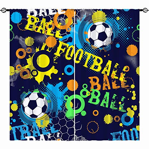 Yuanzu Boys Soccer Curtains Rod Pocket Kids Abstract Colorful Shabby Balls Grunge Urban Sport Football Print Pattern Window Drapes For Man Teen Nursery Baby Bedroom Playroom W42 X L63 Inch 2 Panels #TOP21