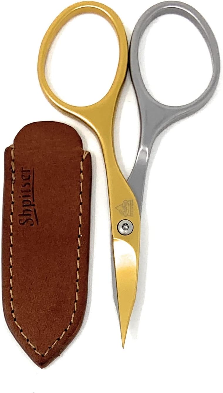 Professional Surgical Stainless Steel Titanium Self Sharpened Combination Nail and Cuticle Scissors - Made in Solingen Germany | Packed with Shpitser Leather Case Titanium Gold