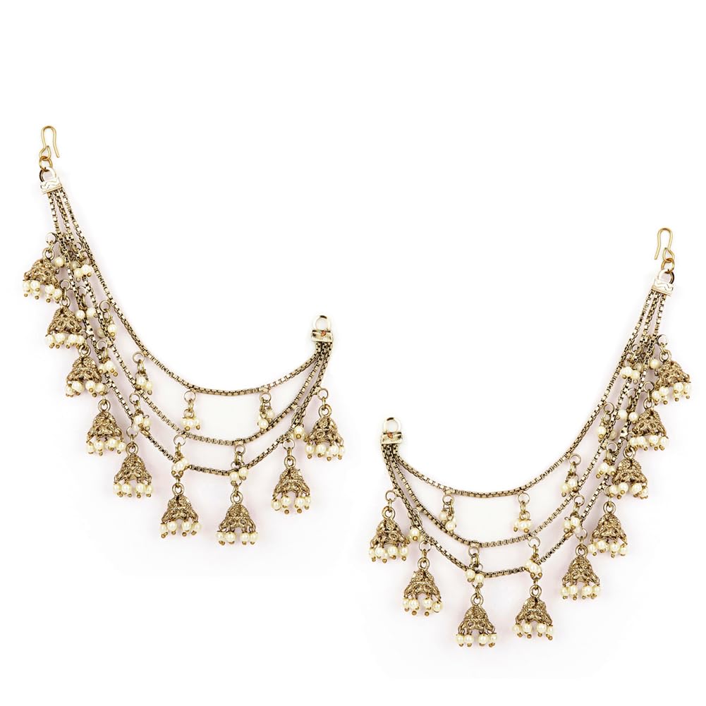 Shining Diva Fashion Latest Trendy Stylish Ear Chain Earrings for Women | Traditional 18k Gold Plated Wedding Party Jewellery | Bahubali Inspired Kan Chain Jhumki Earrings