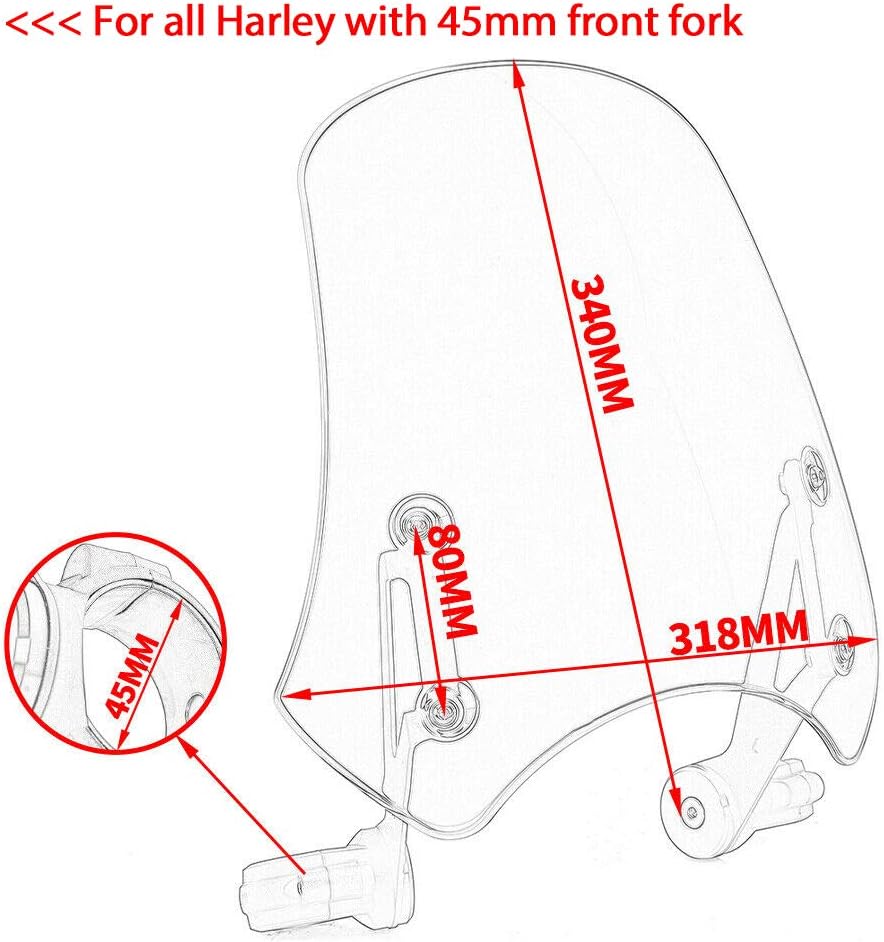 Motorcycle Windshield Windscreen Wind Deflectors Flyscreen Parebrise Visor Protector with Bracket Universal for Ha-rley Dyna Iron 883 Softail Sportster 883 Street Bob (Smoke)