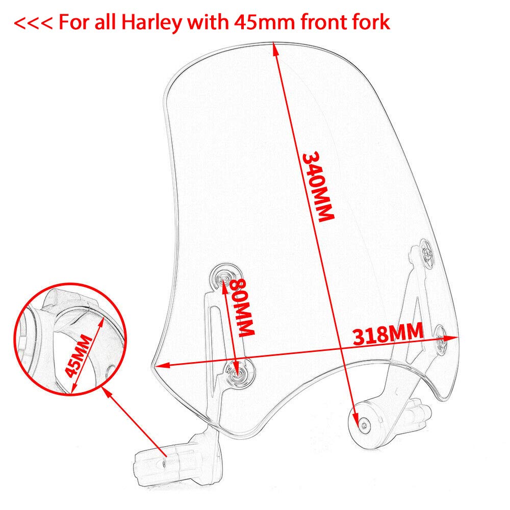 Déflecteurs de Vent de Pare-Brise de Moto Flyscreen Parebrise Protecteur de visière avec Support Universel pour Dyna Iron 883 Softail Sportster 883 Street Bob (Fumée)