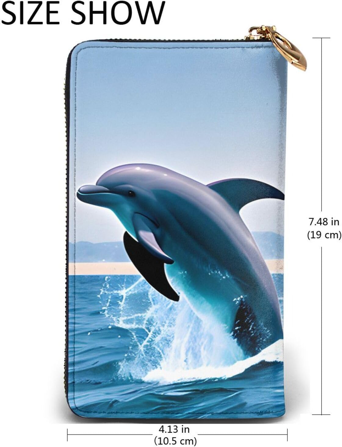 Jumping up dolphins Women's wallet, clutch wallet, with zipper, large capacity.