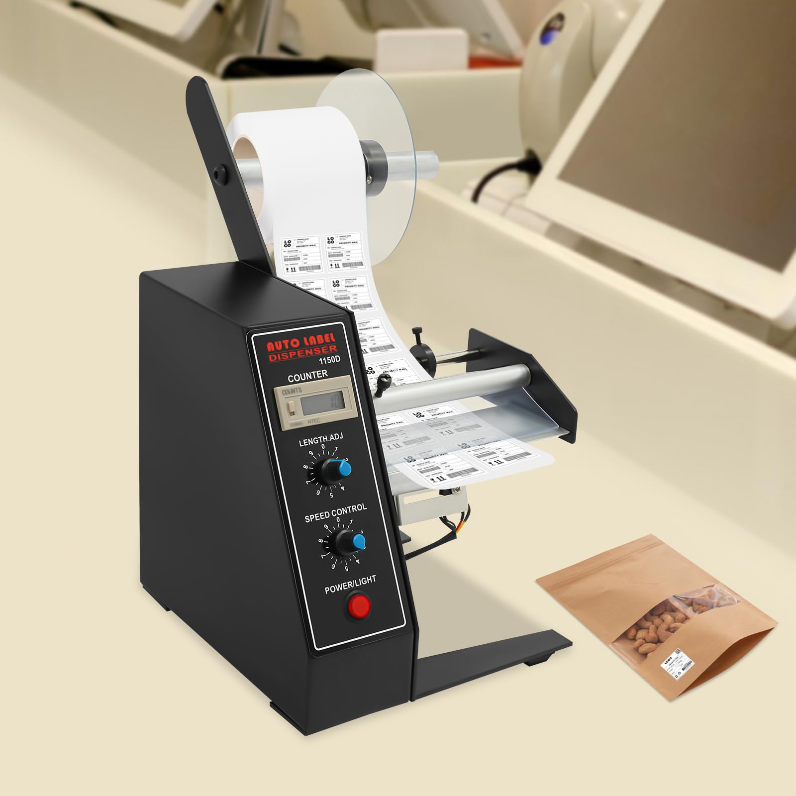 Automatischer Etikettenspender, Breite 5-140 mm, Länge 10-150 mm, Etiketten Applikator, Max Zählung 0-999999, für Schule, Supermarkt, Büro