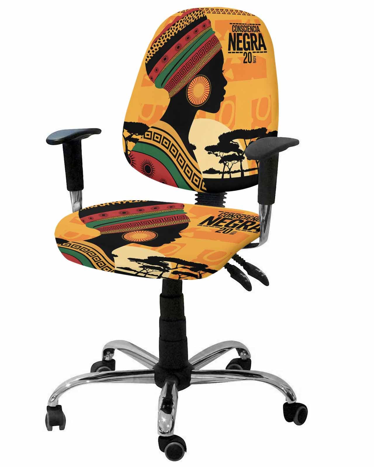 Farmhouse Boho 2 Pieces Computer Office Chair Covers Set,Stretchable Desk Rotating Chair Seat Cushion Slipcover Back Covers,Africa Woman Tree Sunset Ethnic Art Slipcover Back Cover,Protectors Cover