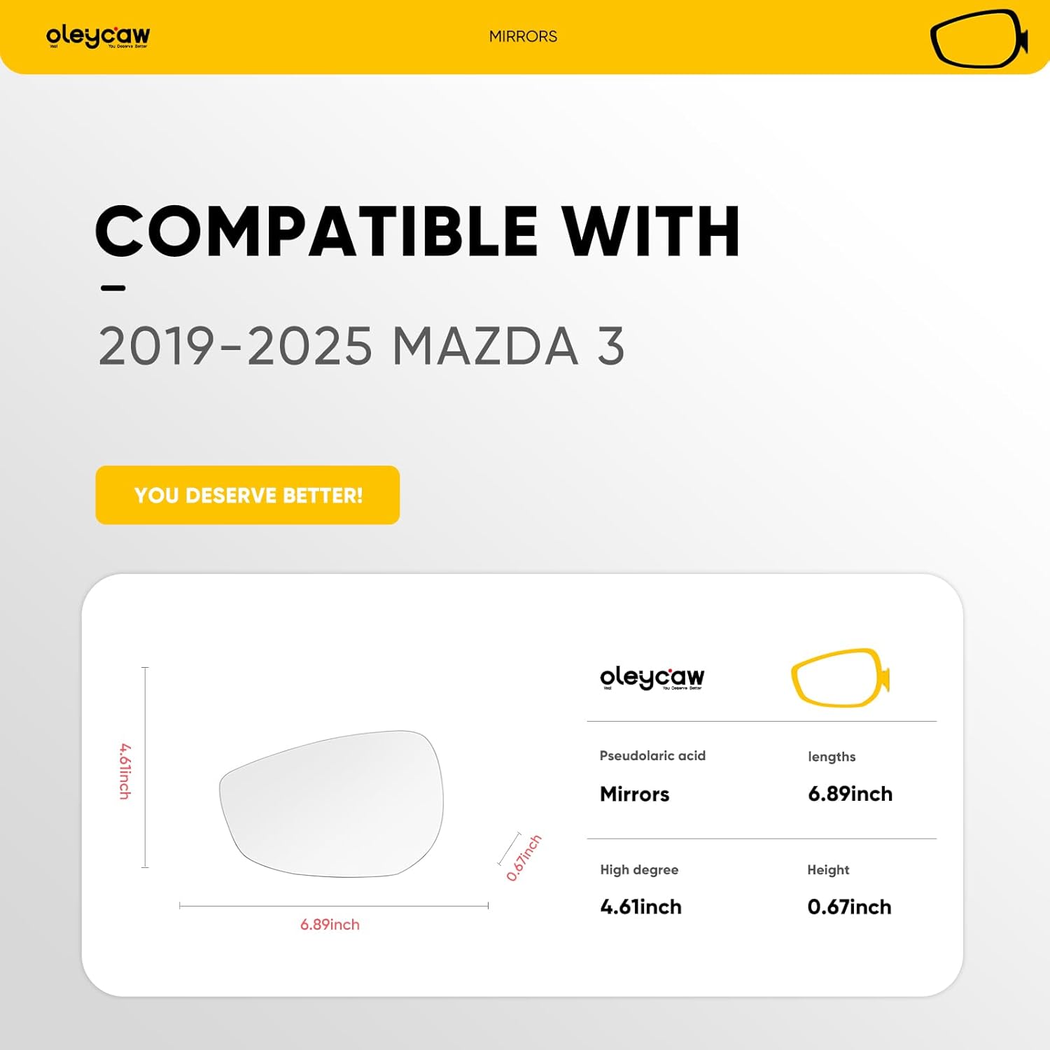 Compatible with Mazda 3 Driver Side Mirror, 2019 2020 2021 2022 2023 2024 2025, Replacement for Mazda CX30 CX50 Left Side Mirrors, Heated