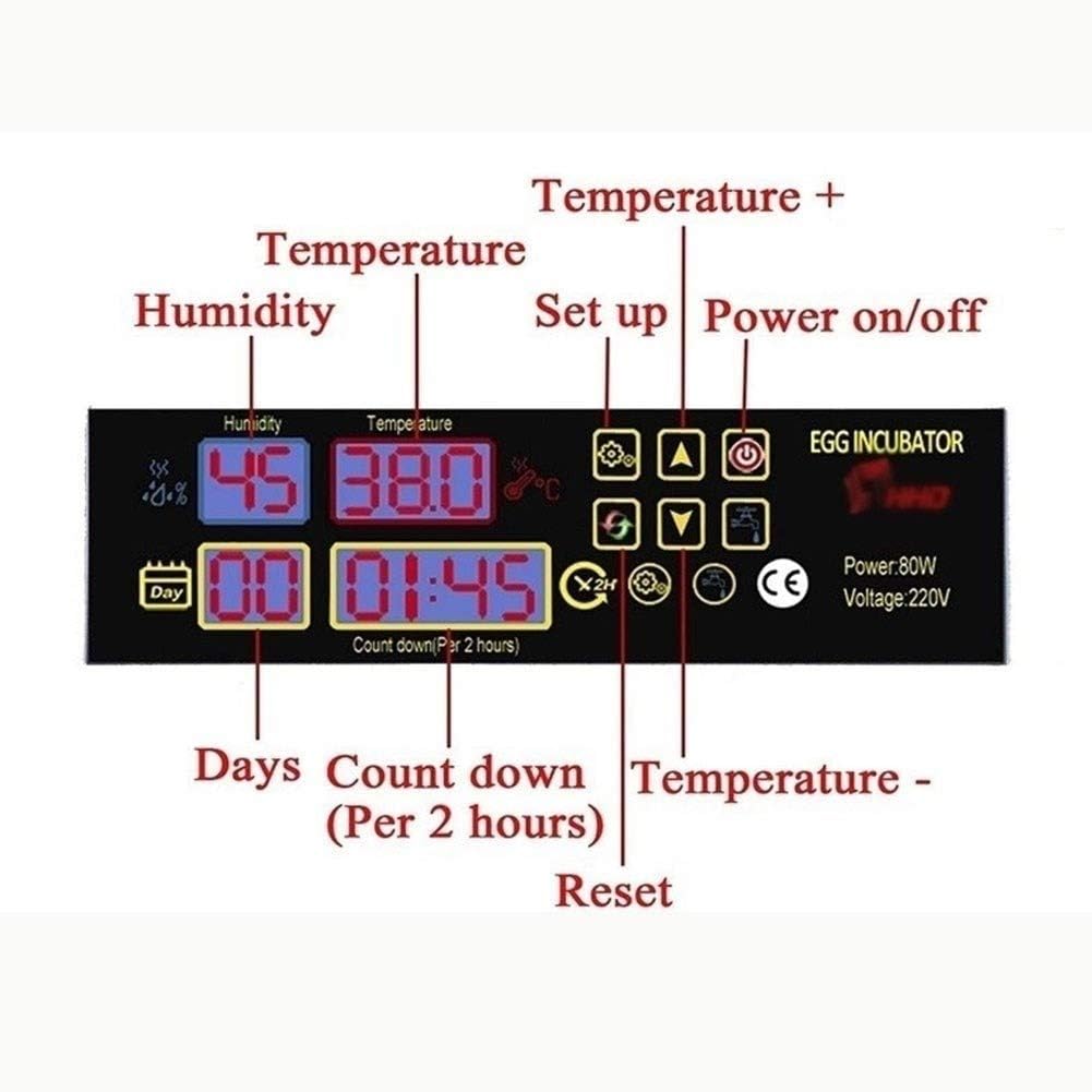 96 Egg Incubator Automatic Turning Poultry Hatcher Brooder Digital Temperature Humidity Control for Chicken Duck Bird Pigeon Farm