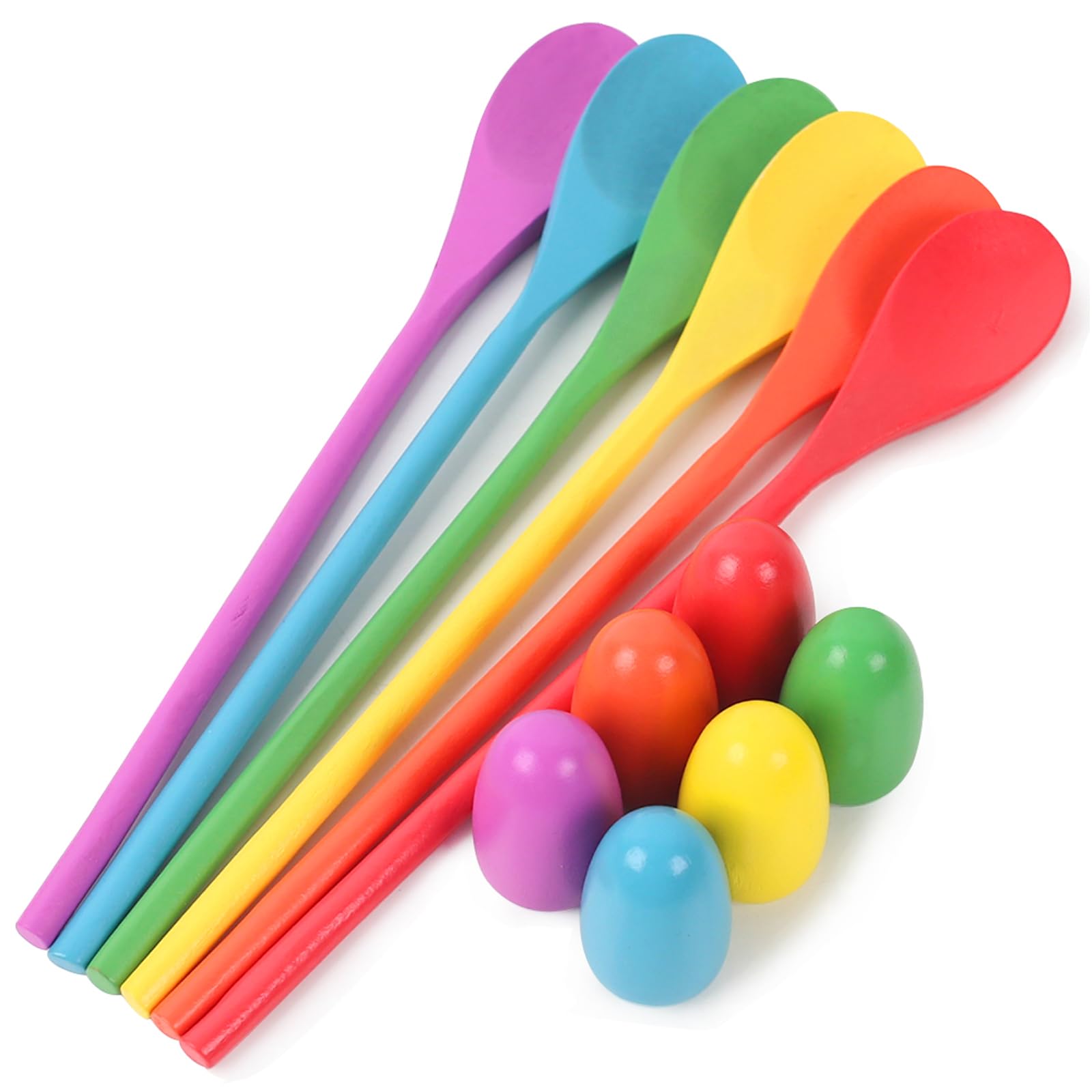 LovesTown 12 PCS Egg Spoon Race Game Sets, Wooden Balance Relay Games for Kids Carnival Birthday Party Outdoor Games