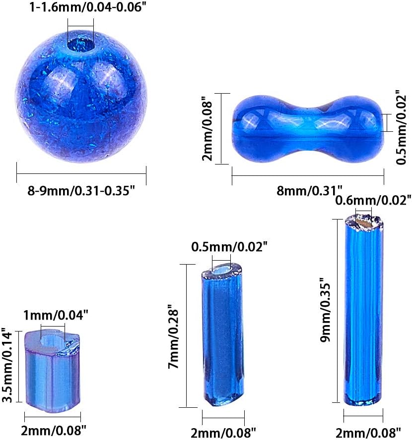 NBEADS 345pcs Rondelle Royal Blue Glass Beads with 60g Tube Blue Glass Beads 6mm 8mm 9mm 10mm for Jewellery Making with Container Box