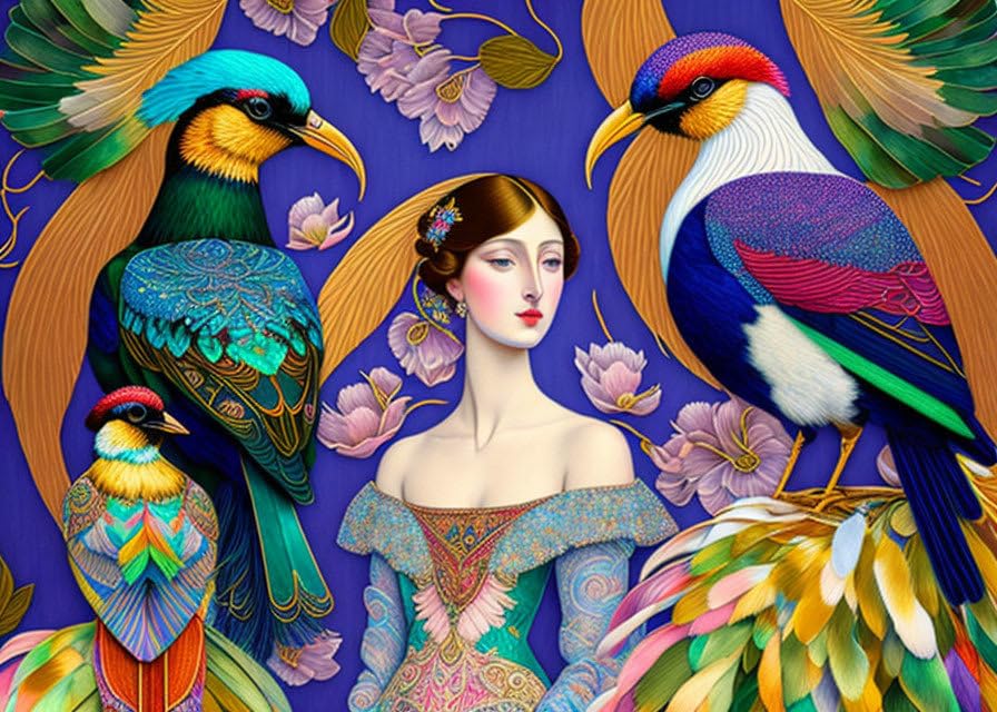 Trois oiseaux avec plumage fin toile 58x90 cm poster mural sans cadre moderne
