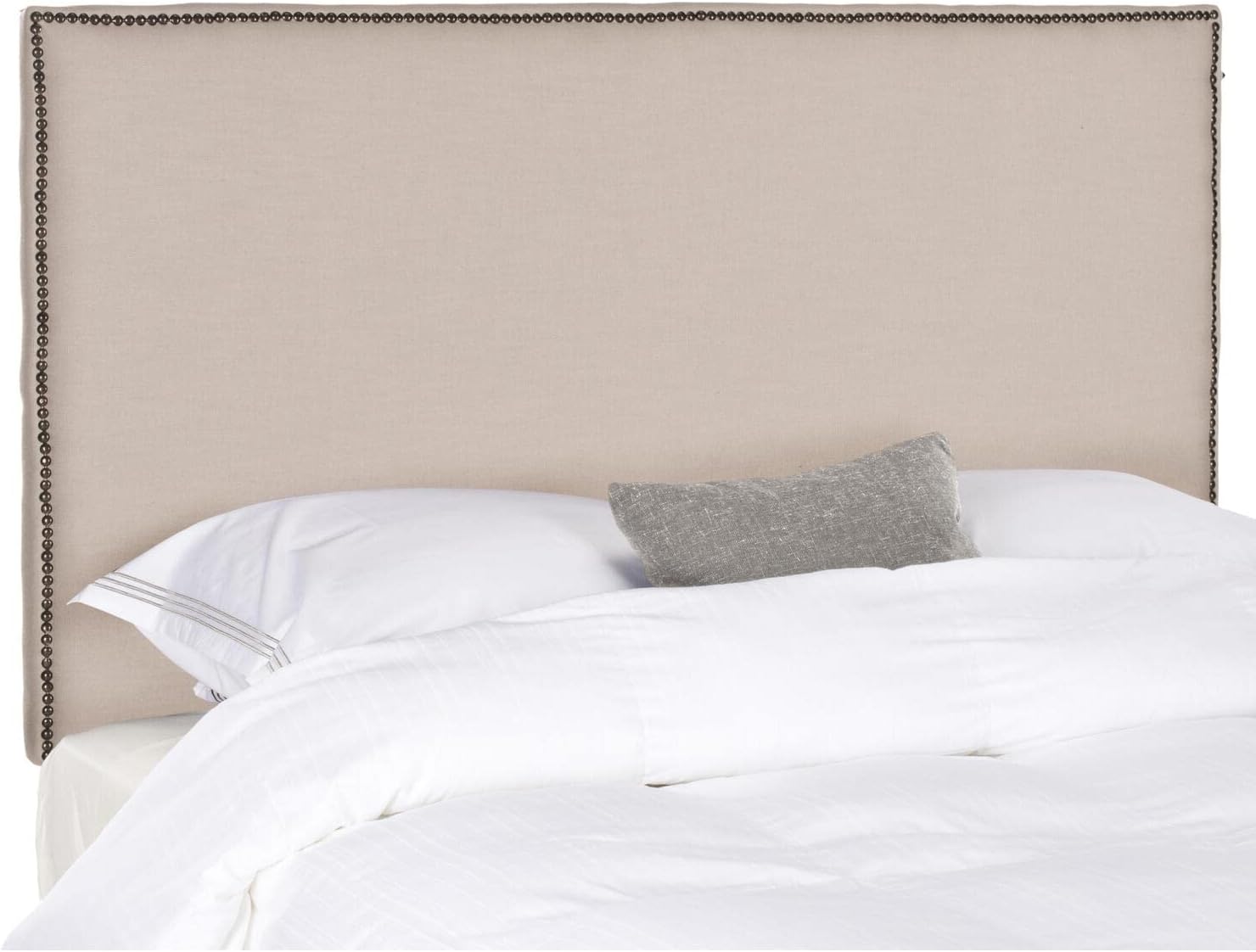 Safavieh Sydney Taupe Linen Upholstered Headboard -Brass Nailhead (Twin)