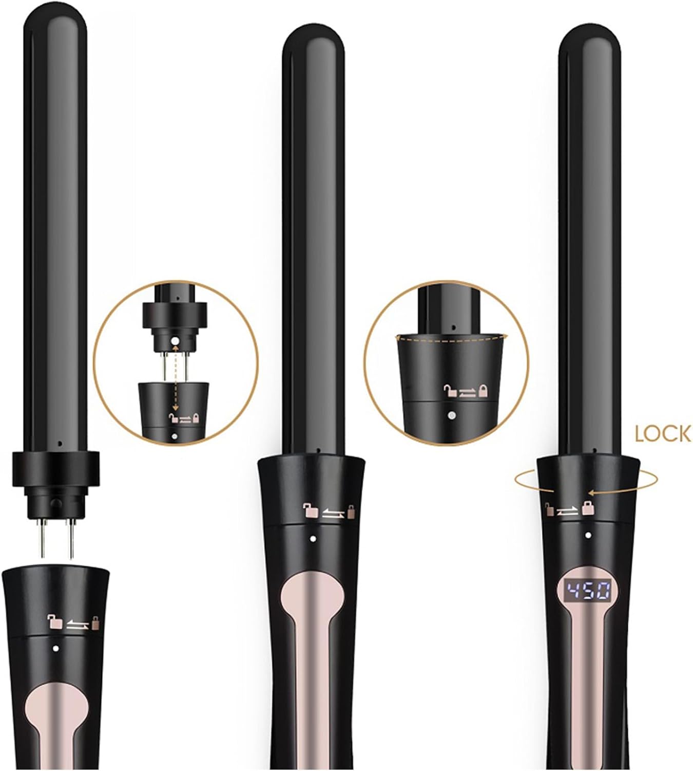 Curling Iron, Curling Wand Set (Black, Curling Iron (0.35" -1.25"))