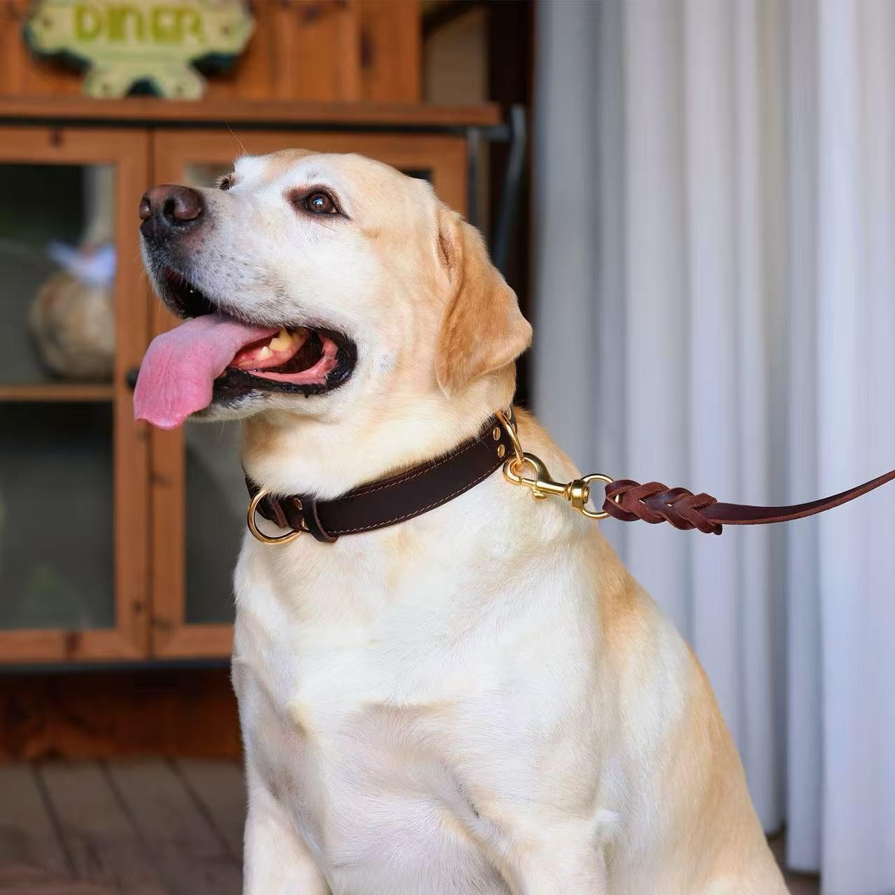Dog Collar, Genuine Leather Dog Collar Heavy Duty Wide Dog Collar for Small,Medium, Large and Extra Large Dog (Black,M:16.2"-22" Neck)