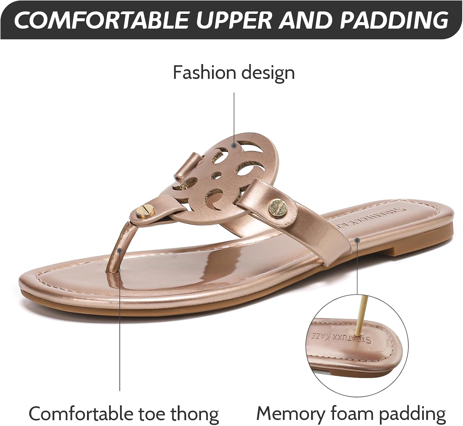 Stratuxx Kaze Women's Dressy Patent Leather Thong Sandals Comfy Flipflops image 2