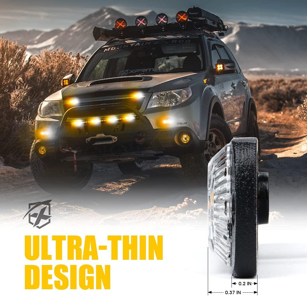 Xprite White Amber 12 LED Emergency Strobe Lights Kit Surface Flush Mount Side Marker Grill Grille Hazard Warning Flashing Light Head for Off-Road Vehicles ATV Trucks Cars - 10PCS