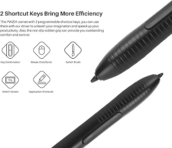 PW201 Pen for Huion HST640 H610PROV2 HC16 HS64 HS610 GC610 H1161 H320M, Ergonomic Pen Replacement, for Drawing Board