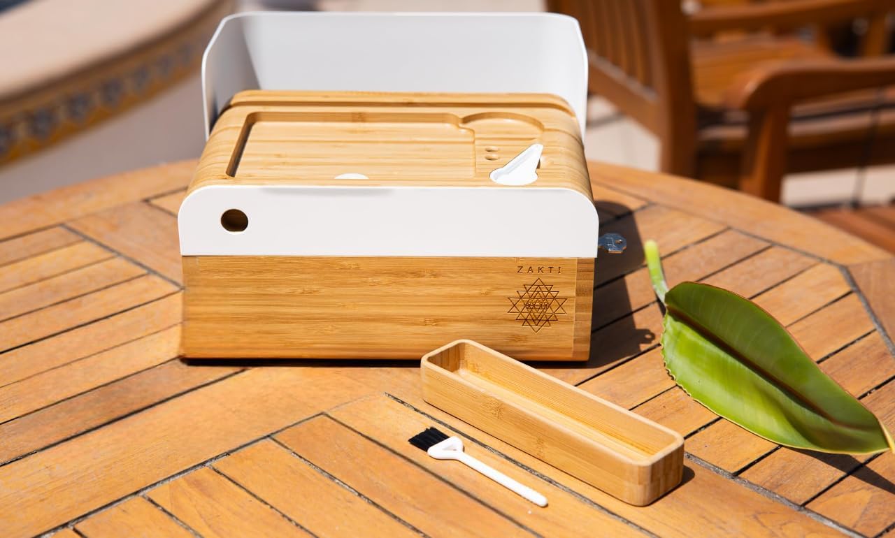 Bamboo Storage Box with Lock – Large Decorative Organizer Box with Removable Bamboo Tray and Glass Jars