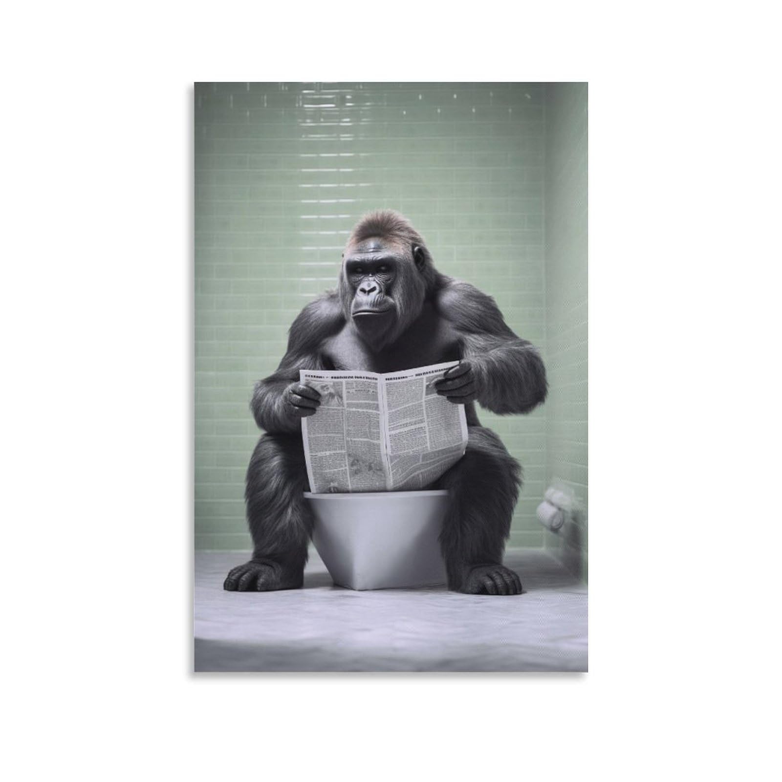 Gorilla Sitting on The Toilet Reading A Newspaper Poster Funny Bathroom Wall Decor Funny And Quirky Animal Poster Posters For Toilet Canvas Poster Wall Art Decor Print Picture Paintings for Living Roo