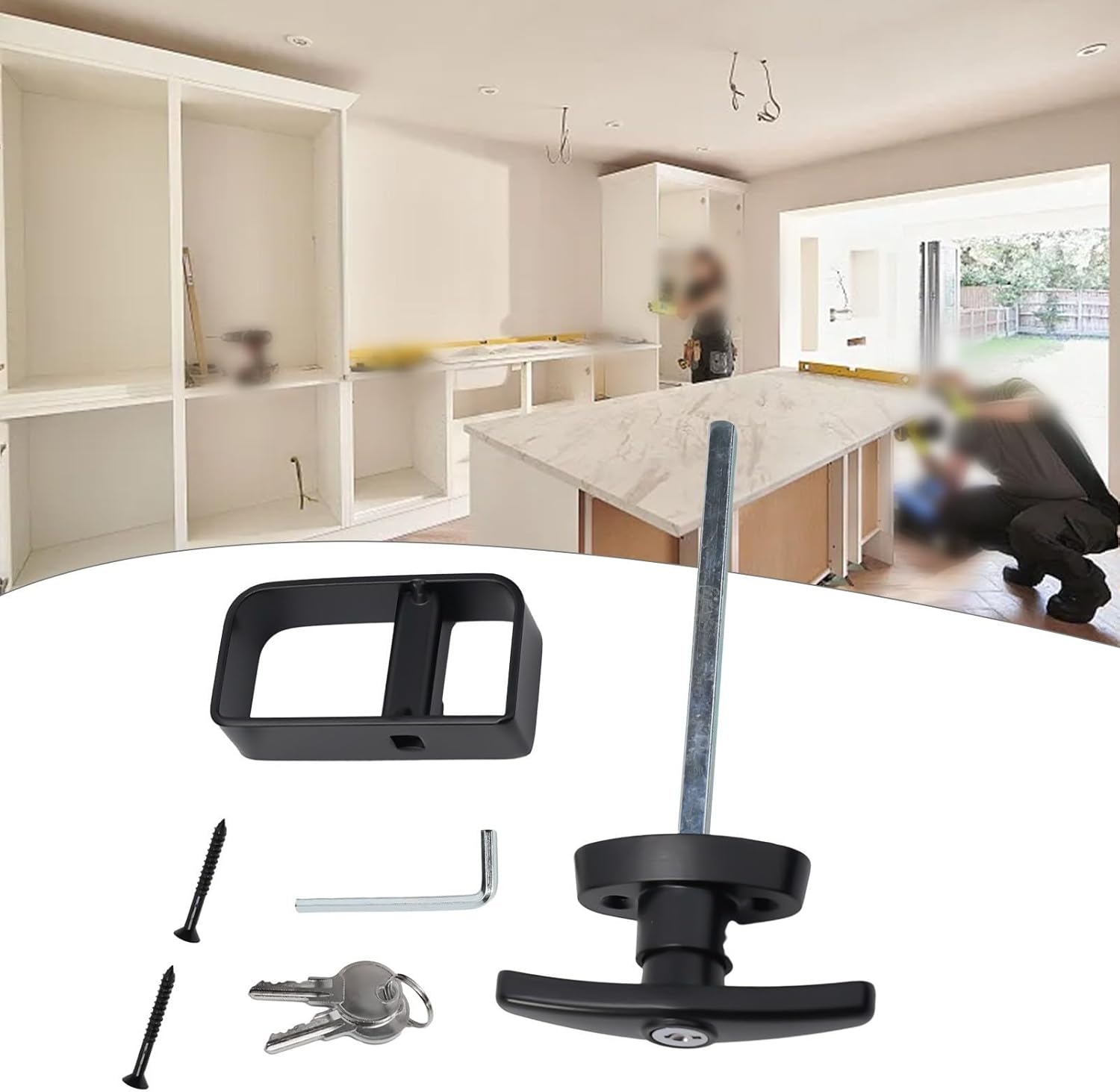 T-Handle Lock Set with 2 Keys, 5.5-Inch Stem Shed Door Lock, Black Powder Coated Zinc Alloy Latch Barn, Playhouse and Outdoor Storage Buildings