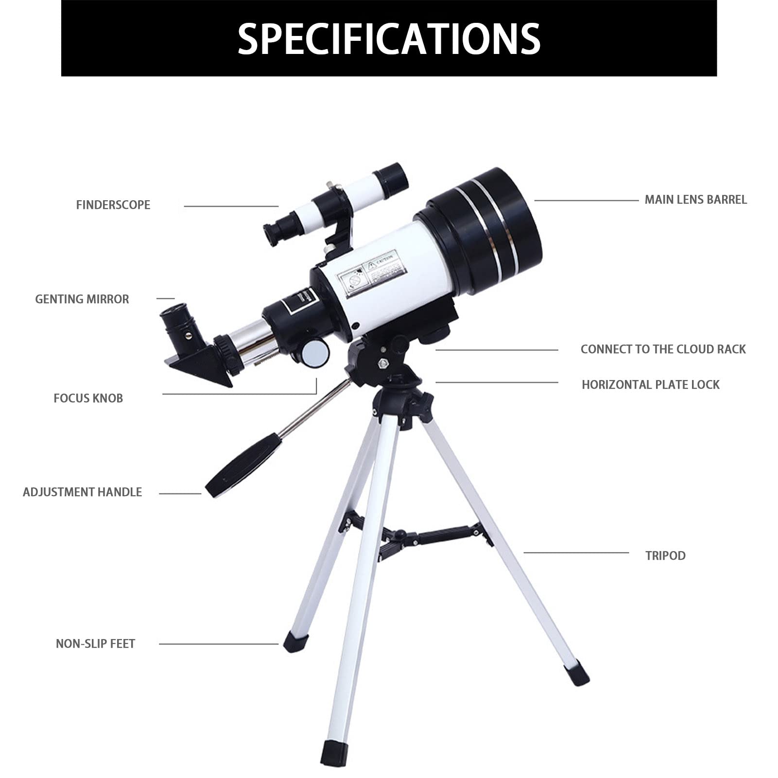 SDFK Telescopios para Adultos De Astronomía, Telescopio Refractor De Longitud Focal De 300 Mm De Apertura De 70 Mm para Niños Principiantes, Telescopio Portátil con Trípode