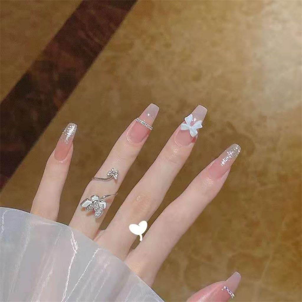 Wear Nail Nude Glitter Row Diamond Medium Long Trapezoidal False Finished Art Stickers