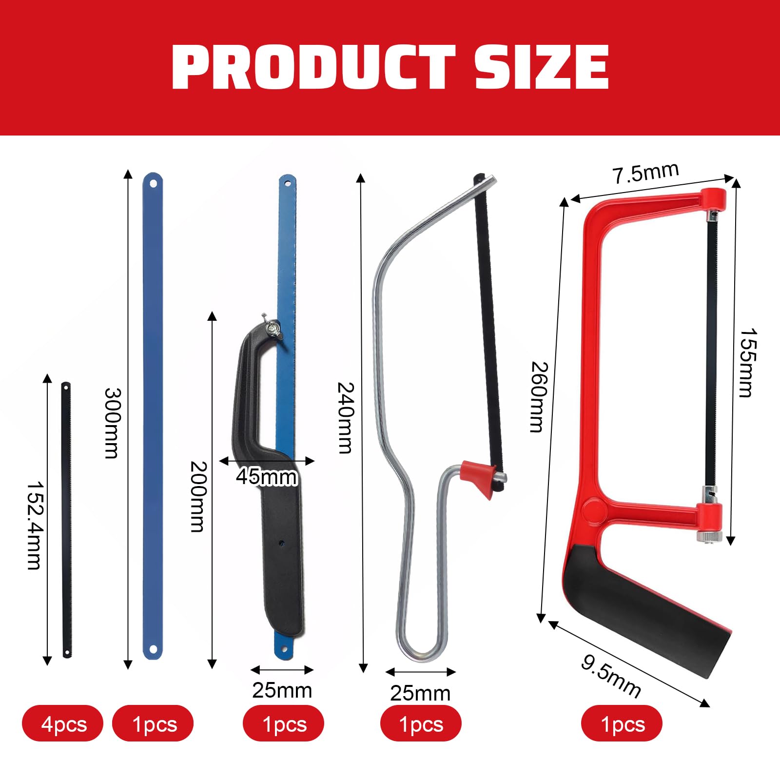 3 PCS Hacksaw for Metal Cutting Metal Saw, Hack Saw, 12-Inch, 6-Inch, Mini Hacksaw for Cutting Plastic Wood PVC Pipe Tile - Image 2