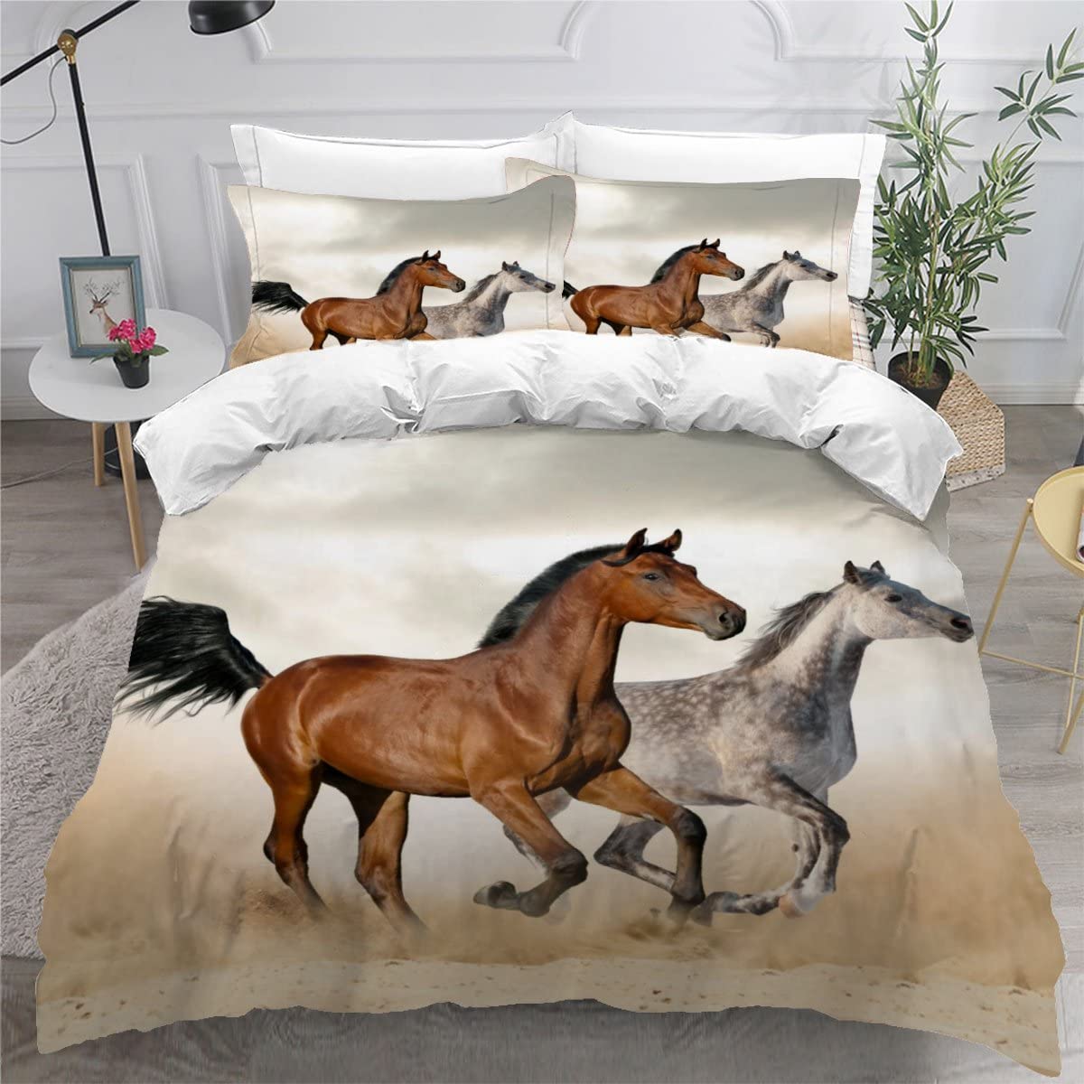 Parure de lit cheval 140x200 premium au décor 3D de prairie sauvage