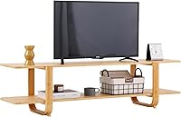 Welnow Bamboo TV Stand for 65" TVs - Mid-Century Modern 2-Tier Entertainment Center, Open Shelf Media Console for Living Room, Natural