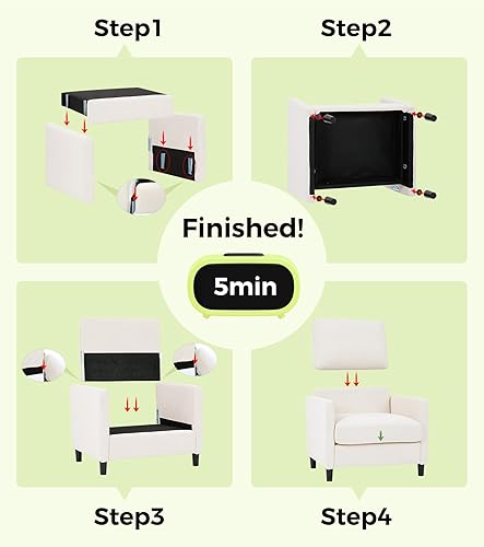 Miniatura 5 de Silla decorativa para sofá, silla de lectura de 33 pulgadas para dormitorio, sillas de sala de estar de instalación sin herramientas, cómodas sillas