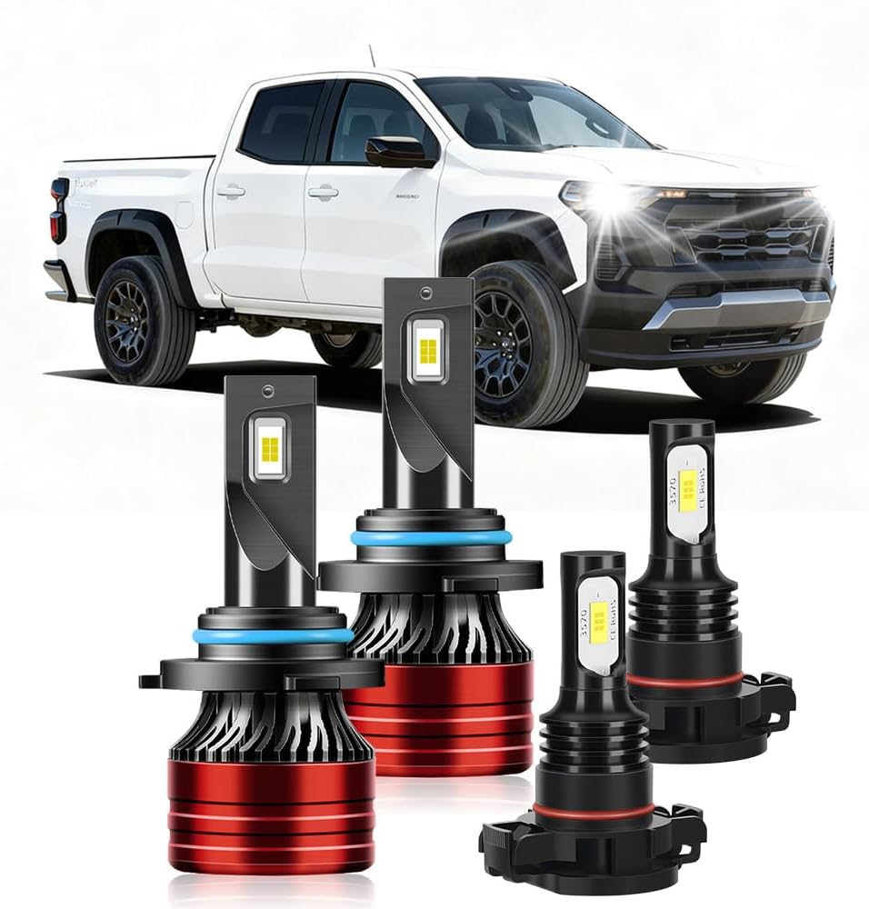 Super-Bright Light Bulbs Compatible for 2015-2020 Chevrolet Colorado 9005 High Beam 5202 Fog Lights Combo Pack 32000LM 6000-6500K 800% Brightness with Cooling Fan Plug N Play Pack of 4