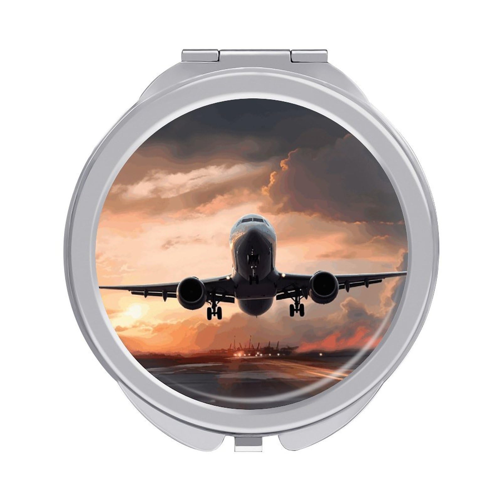 VstaDank Airplane Art Compact Mirror for Purses Round Fashion Travel Makeup Mirror 2X /1x Magnifying Double Sides Mini Mirrors Portable Pocket Mirrors for Handbag Purse Women Gift