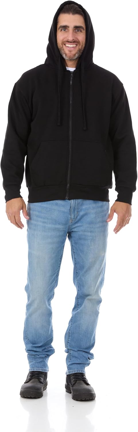 Mens Fleece Hoodie - Thermal lined sweatshirt - Cotton Blend Jacket Zipper Front - Image 2