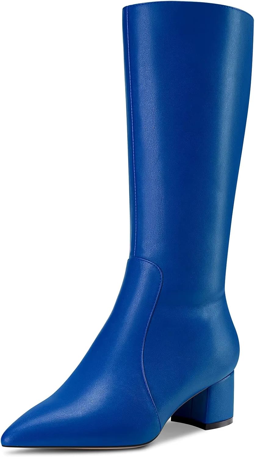 Castamere Women Chunky Block Mid Heel Pointed Toe Mid Calf Zipper Boots Wedding Cute 2.0 Inches Heels