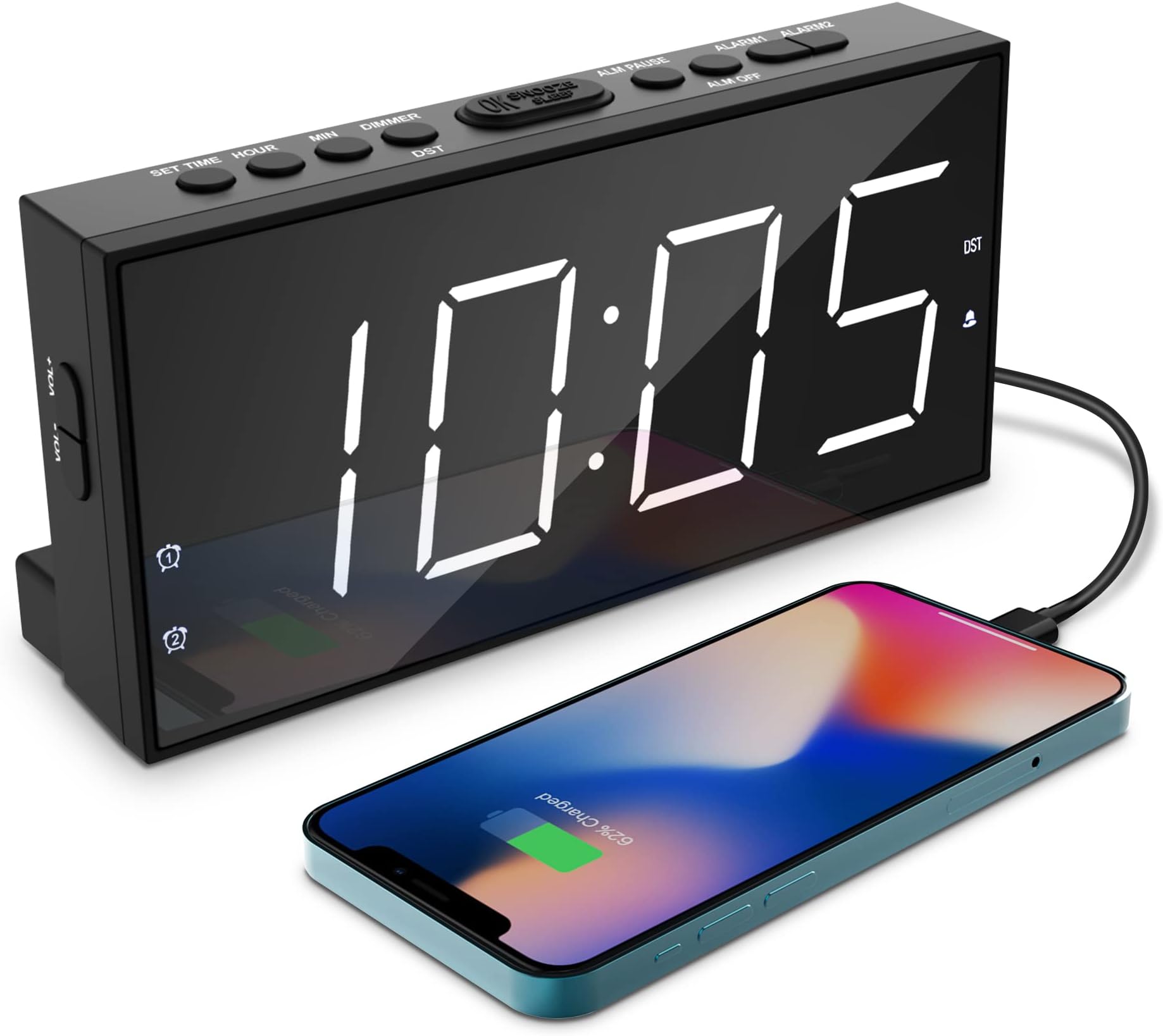 Digital Alarms Clock for Bedroom, 7" Large Display LED Loud Alarm Clock