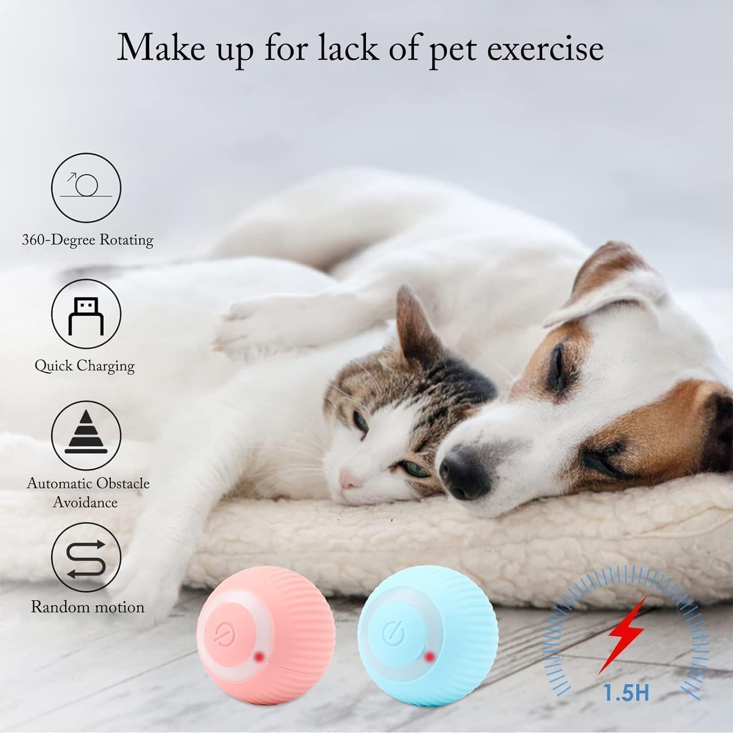 VIRADHAM Smart Interactive 360° Auto Rolling Ball Toy for Dogs and Cats – USB Rechargeable, Motion-Activated Self-Moving Fun Exercise Ball Pet Toy for Indoor and Outdoor Play – Carpet-Friendly 2