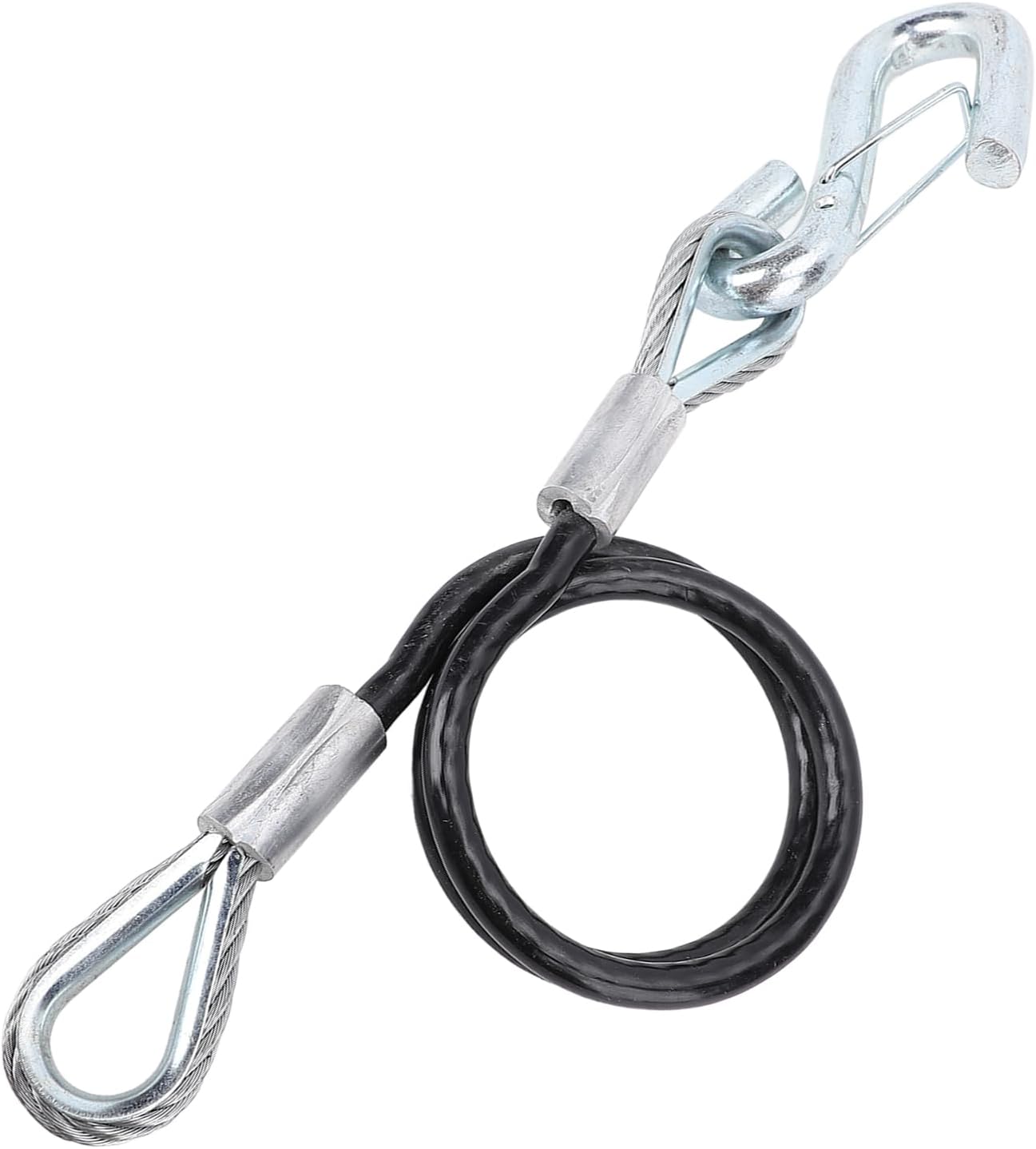 Trailer Safety Towing Cable with S Hook 3500lbs Load Bearing 27.6in Maximum Extension Length Spring Towing Rope for RV (with One S Hook)