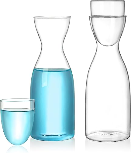 Mezchi Paquete de 2 jarras de agua para mesita de noche con vaso, juego de agua de cristal, jarra y taza de jugo transparente de 23 onzas para