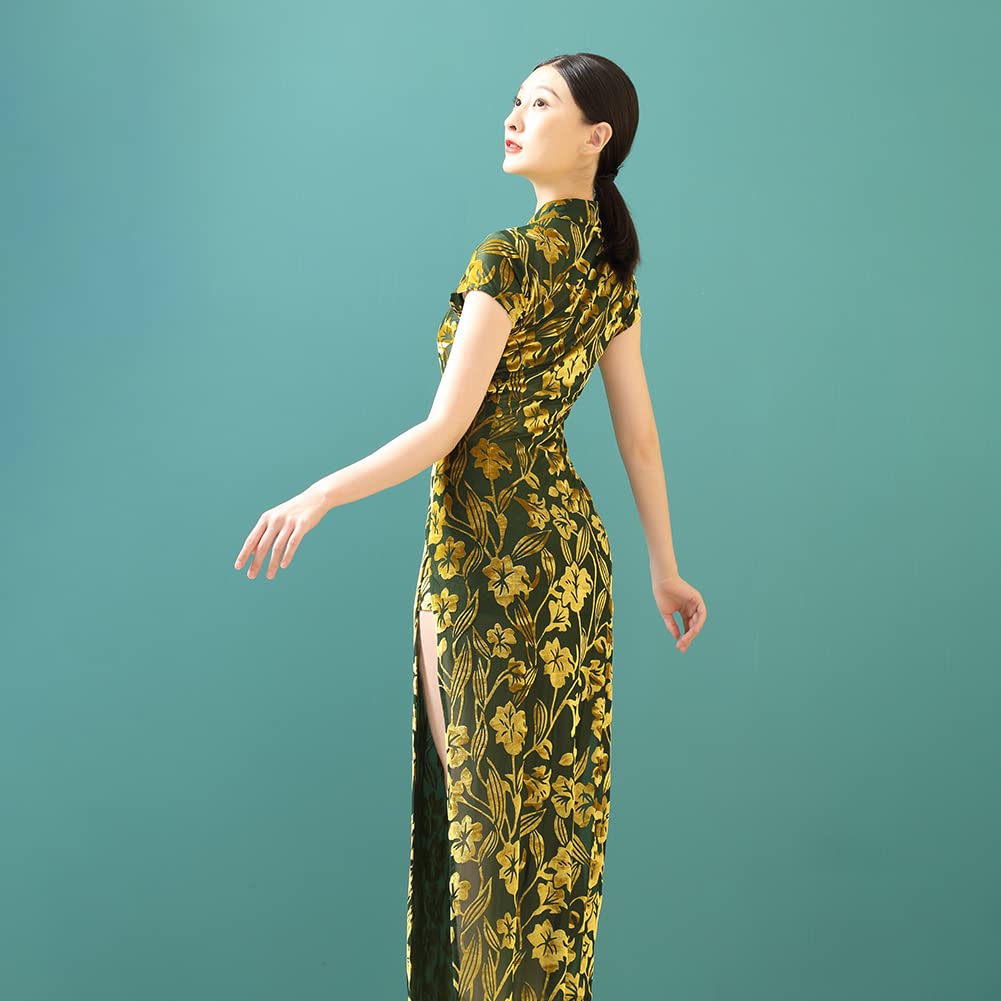ROYAL SMEELA Vestito Qipao Velluto Donna Abito Cheongsam Cinese Verde Scavare Abiti Qipao Cheongsam Tradizionale Cinese Costume da Cinese Qipao Cinese Vestito Cinese Donna Qipao Fessura Lungo