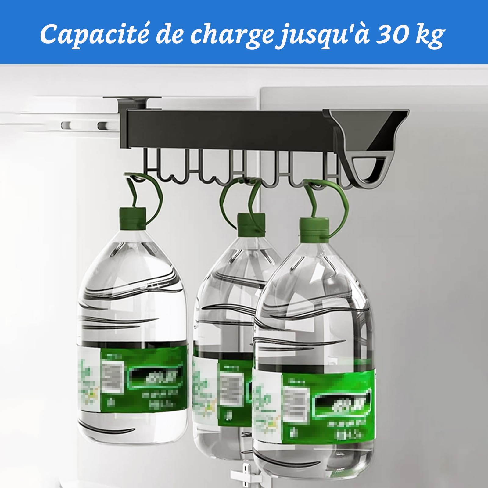 Support de rangement mural et multifonctionnel à faible encombrement avec fonction coulissante pour balai et serpillière, pour placard, armoire, penderie, cuisine, garage, 41 cm