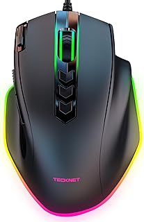 TECKNET Wired Gaming Mouse, 10000 DPI Adjustable RGB Gaming Mice with 11 Programmable Macro Buttons & Fire Button, 8 RGB Backlit, Laptop Gaming Mice, Ergonomic Gaming Mouse for PC Windows/Vista