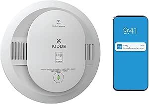 Kidde Smart Smoke Detector with Ring App Compatibility, Wire-Free Interconnectivity, and Battery Power