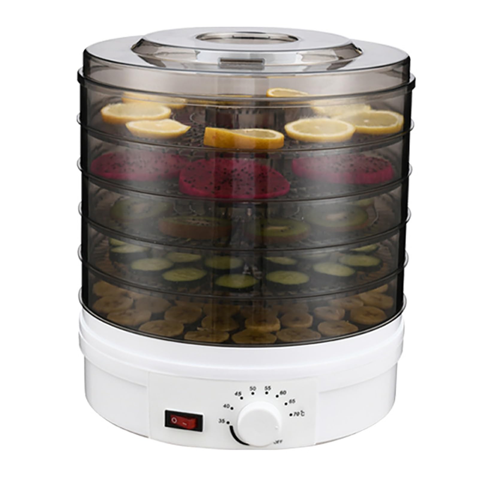 Essiccatore alimenti 5 vassoi, frutta verdura essiccate, essiccatore carne secca temperatura regolabile grande capacità, essiccatore 350 W la conservazione di frutta, verdura carne(White)