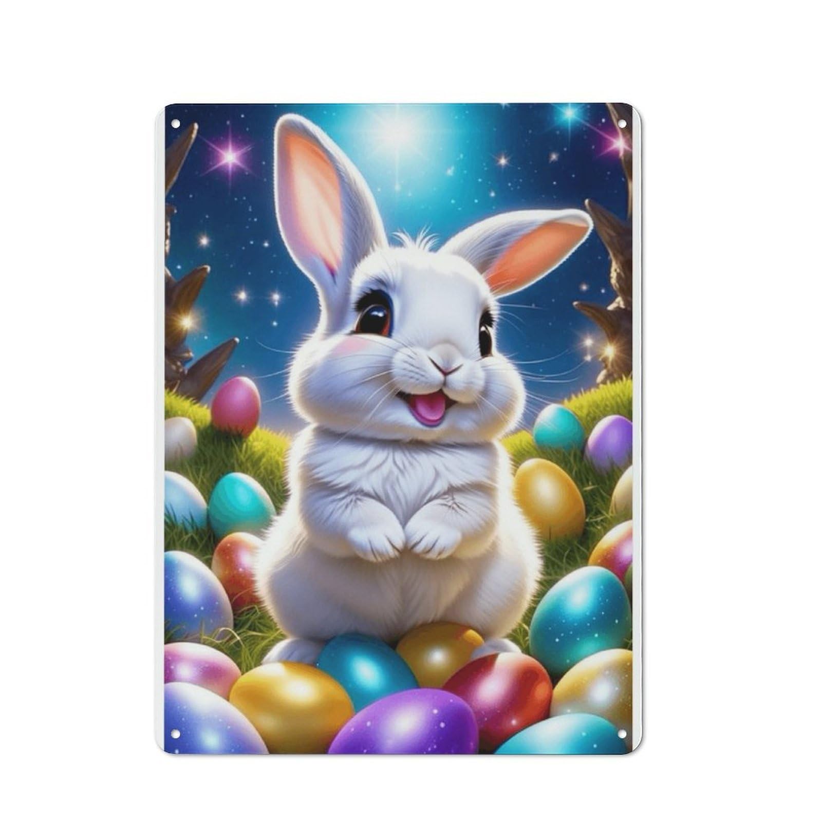 Junmoney Style-20 Vintage Tin Sign 40X30cm With Easter Bunny With Eggs For Workshop Wall, For Kitchen, Dining Room And Home Bar Wall Decor
